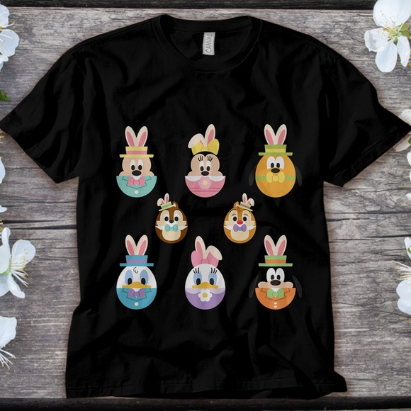 Disney Mickey Mouse Minnie Mouse Goofy Bunny Eggs T-Shirt Happy Easter Day - Picture 1 of 2